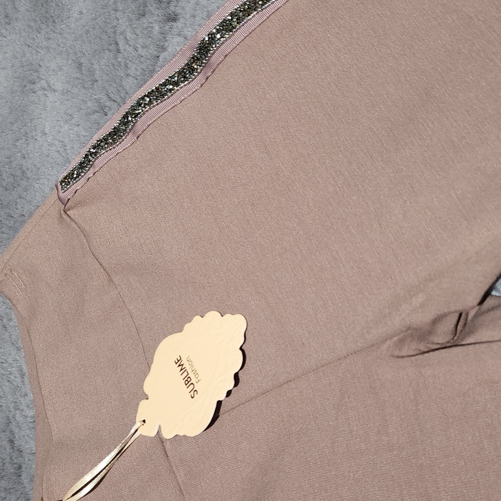 Khaki Leggings Rhinestones Sides Stripe. Size: Various - Picture 2 of 7